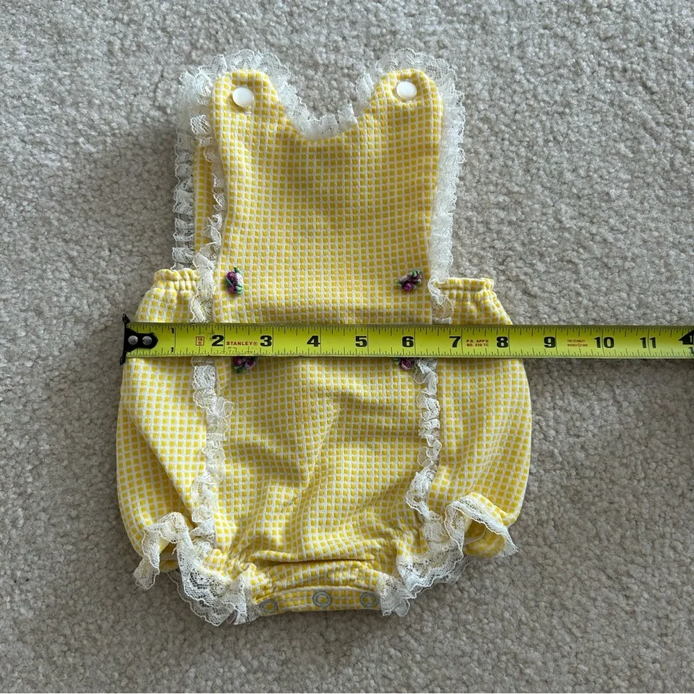 Baby Bliss Vintage Yellow Gingham Romper Size Small - Picture 7 of 8